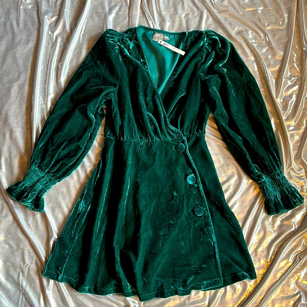 ASOS Petite Green Velvet Mini Dress